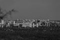 Panorama from the hill to the parks on both sides of the river and the city block.