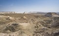 Panorama of hills and ridges with limestone and chalk slopes in the Kazakh steppe