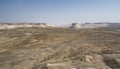 Panorama of hills and ridges with limestone and chalk slopes in the Kazakh steppe