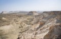 Panorama of hills and ridges with limestone and chalk slopes in the Kazakh steppe