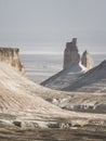 Panorama of hills and ridges with limestone and chalk slopes in the Kazakh steppe