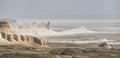 Panorama of hills and ridges with limestone and chalk slopes in the Kazakh steppe