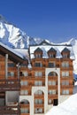 Panorama of the Hils and Hotels, Les Deux Alpes, France, French Royalty Free Stock Photo