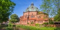 Panorama of the historic Augustinus church at the Vechte river in Nordhorn