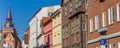 Panorama of historic facades and church tower in Gustrow