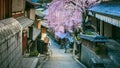 Panorama of Historic Higashiyama district, Kyoto in Japan. Vintage tone Royalty Free Stock Photo