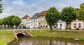 Panorama of historic houses at the canal in Friedrichstadt Royalty Free Stock Photo