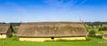 Panorama of a historic recontruction of the Viking village Fyrkat in Hobro Royalty Free Stock Photo