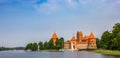 Panorama of the historic red brick castle in Trakai