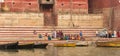 Panorama of the historic Shankaracharya Ghat at the Ganges river in Varanasi