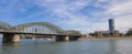 Panorama of the historic steel bridge over the river Rhine in Cologne Royalty Free Stock Photo