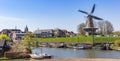 Panorama of the historic widmill at the inner harbor of Gorinchem Royalty Free Stock Photo