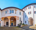 Panorama of the cloister of Madonna del Sasso Sanctuary, Orselina, Switzerland Royalty Free Stock Photo