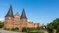 Panorama with Holstentor and the historical Salzspeicher