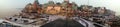 Panorama of holy Varanasi with pilgrims taking their bath in the Ganges and locals waiting for tourists in September 2016