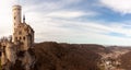 Panorama of the Honau valley in the low Swabian Albian mountain range. On the left is Lichtenstein Castle