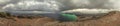 Panorama, horizontal view of Crimean mountains with rocky coastline, Black sea before the rain Royalty Free Stock Photo