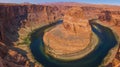 Panorama Horseshoe bend near the Grand Canyon in the desert, red rock sandstone formations, USA