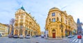 Panorama of Hotel Paris, Municipal House and Powder Tower, Prague, Czech Republic Royalty Free Stock Photo