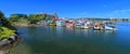 Panorama of House Boats at Fisherman`s Wharf, Inner Harbour, Victoria, Vancouver Island, British Columbia, Canada Royalty Free Stock Photo