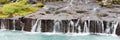 Panorama of Hraunfossar waterfall cascade in Iceland Royalty Free Stock Photo