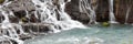 Panorama of Hraunfossar waterfall cascade in Iceland Royalty Free Stock Photo