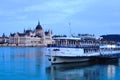 Panorama of the Hungarian Parliament in Budapest at blue hour