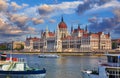 Panorama with Hungarian parliament in Budapest Royalty Free Stock Photo