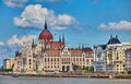 Panorama with Hungarian parliament in Budapest Royalty Free Stock Photo