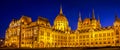 Panorama of the Hungarian Parliament Building in the evening Royalty Free Stock Photo