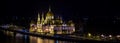 Panorama of hungarian parliament at night