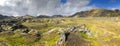 Panorama of Iceland landscape at Laugavegur hiking trail in Fjallabak Nature Reserve Royalty Free Stock Photo