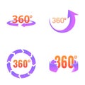 Panorama 360 icons set cartoon vector. Rotation three hundred sixty degree