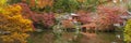 Panorama of idyllic landscape of beautiful japanese garden with colorful maple trees in Daigoji temple in autumn season, Kyoto, Royalty Free Stock Photo