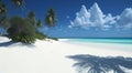 panorama of idyllic tropical beach with palm trees, white sand and turquoise blue water Royalty Free Stock Photo