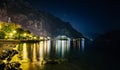 Panorama of illuminated town Limone sul Garda, Italy Royalty Free Stock Photo