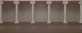 Panorama image of Ancient marble pillars in a row. Classic roman Columns stone, Pillars colonnade, classical interior architecture Royalty Free Stock Photo