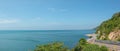 Panorama image of Beautiful Seascape Viewpoint of the roadway alongside with blue sea. Royalty Free Stock Photo