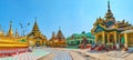 Panorama with image houses of Shwemawdaw Paya, Bago, Myanmar