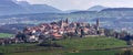 Panorama image of old Swiss town Romont Royalty Free Stock Photo