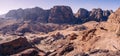 Panorama image of Petra, Jordan, and the Nabataean cave homes hidden in the rocks