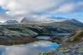 Panorama image of Rondvassbu tourist center in the middle of Rondane national park in Sel, Norway. Rondvatnet lake and ula river