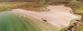 Panorama image of Silver Strand beach in county Mayo, Aerial drone view. Atlantic ocean water rushing towards sand. Nobody