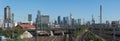 Panorama image skyscrapers and the railway aerial of Frankfurt main station Royalty Free Stock Photo