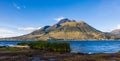 Panorama of Imbabura volcano and lake