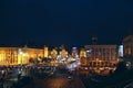 Panorama of Independence Square in Kyiv at night. Lights of night city