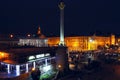 Panorama of Independence Square in Kyiv at night. Lights of night city