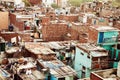 Panorama of indian city rooftops, India Varanasi landscape, colorful houses in India, indian town sunny landscape Royalty Free Stock Photo