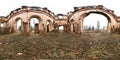 Panorama of inside destroyed church. Full 360 degree panorama in equirectangular equidistant spherical projection, skybox for VR