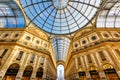 Panorama inside the Galleria Vittorio Emanuele II in Milan. This gallery is famous shopping mall and Milan landmark